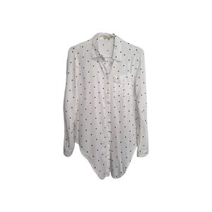 Love Notes Women White Polka Dot Button Down Tie Bottom Summer Long Sleeve Sz S